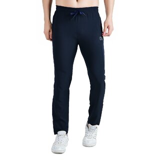                       Kwings Soft NS Lycra Track Pant for Men - Comfortable Straight Fit Joggers with Secure Side Zipper Pockets Navy L                                              