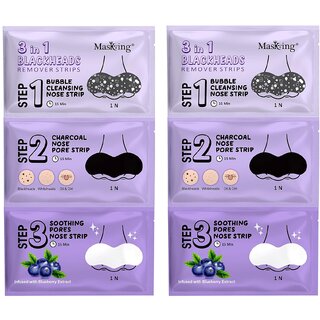 MasKing 3-in-1 Blackheads Remover Nose Strips, Bubble Cleansing, Charcoal Pore, Soothing Blueberry Extract (Pack 2) MasKing 3-in-1 Blackheads Remover Nose Strips, Bubble Cleansing, Charcoal Pore, Soothing Blueberry Extract (Pack 2)