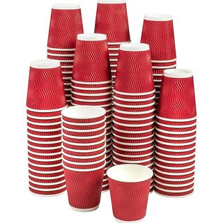 Paper Coffee Cups,Disposable Red Coffee Cups, Insulated Ripple Paper Hot Coffee Cups for Coffee Tea Hot Chocolate (200 ml, Pc) (50)