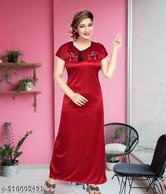 Brahmani Garments Women Red Solid Nighty