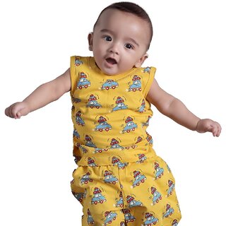 Kid Kupboard Cotton Baby Boys T-Shirt and Short Set, Light Yellow, Sleeveless, 3-6 Months KIDS7526