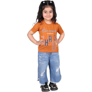 Kid Kupboard Cotton Baby Girls T-Shirt, Dark Orange, Half-Sleeves, 3-4 Years KIDS7527