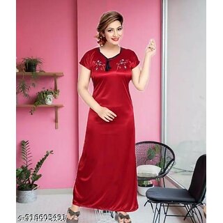 Brahmani Garments Women Red Solid Nighty