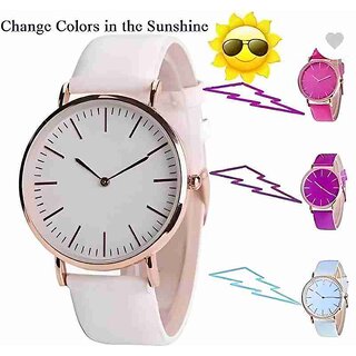 Latest Color Changing UV Reactive Analog Watch White Strap with Rose Gold Dial Latest Color Changing UV Reactive Analog Watch White Strap with Rose Gold Dial