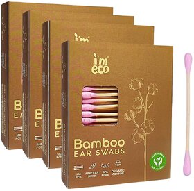 IMECO Bamboo Ear Swabs  Cotton Ear Buds  100 Buds x Pack of 4