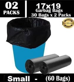 60 Pcs Garbage Bags/Dustbin Bags Small, 17x19 Inches (Black, Pack of 2 Roll)