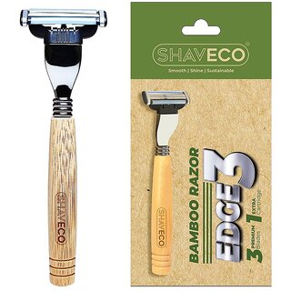 SHAVECO Edge 3 Bamboo Razor 1 Handle with 2 Cartridges SHAVECO Edge 3 Bamboo Razor 1 Handle with 2 Cartridges