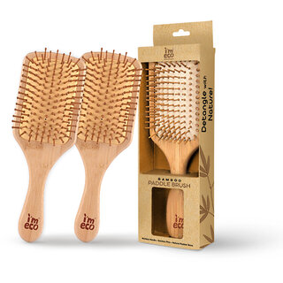 IMECO Bamboo Paddle Hair Brush Pack of 2, 100 Natural Wooden Comb, Detangling Scalp Massaging Brush IMECO Bamboo Paddle Hair Brush Pack of 2, 100 Natural Wooden Comb, Detangling Scalp Massaging Brush