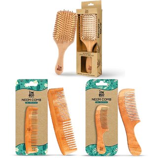 IMECO Neem Wood Combs (Dual Tooth Wide Tooth) Bamboo Paddle Hair Brush Combo (Pack of 3) IMECO Neem Wood Combs (Dual Tooth Wide Tooth) Bamboo Paddle Hair Brush Combo (Pack of 3)