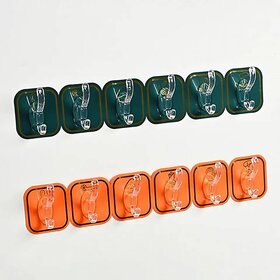 Adhesive Hooks Sticky Hooks,6-Link Traceless Hanging Brackets,Stick on Wall Hooks Bathroom Kitchen Office Outdoors,Hanging Coat Cloth Towel Key Decorations - 2 pc (12 Hook) Multi Color.