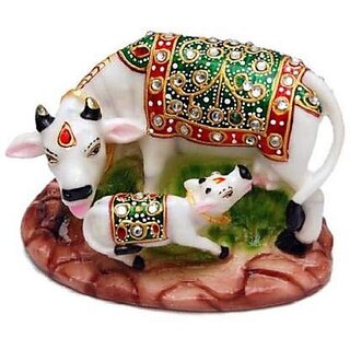 Polyresin Kamdhenu Cow with Calf Idol Statue for Pooja Home Temple Dcor Gift (Green) Polyresin Kamdhenu Cow with Calf Idol Statue for Pooja Home Temple Dcor Gift (Green)