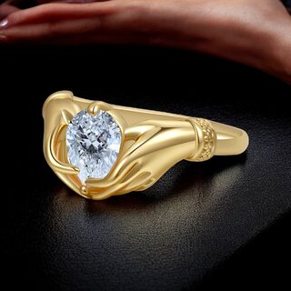                       18K Gold-Plated Adjustable Finger Rings Trendy Holding Solitaire in Hand Ring                                              