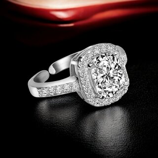                       Elegant Platinum-Plated Adjustable Finger Rings Sparkling Solitaire Stones Ring                                              