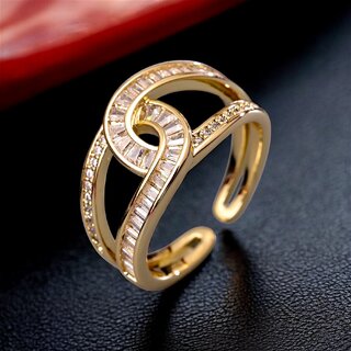                       18K Gold-Plated Adjustable Finger Rings Twisted Statement Ring with Stones                                              