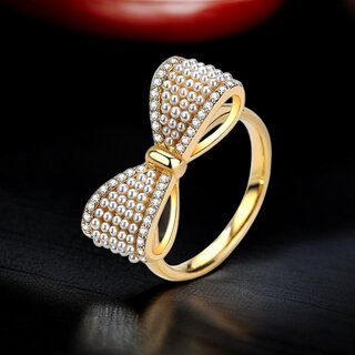                       18K Gold-Plated Adjustable Finger Rings Elegant Bow Design Ring For Women & Girl                                              