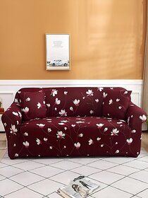 BEDZY Floral Maroon 3+1+1 Seater Elastic Fitted Sofa Cover (5 Seater)