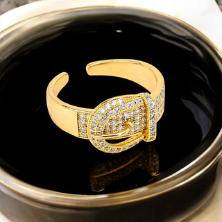                       18K Gold-Plated Open Adjustable Finger Rings Belt Buckle Design Unisex Ring                                              
