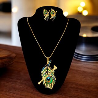                       Trendy Gold-Plated Locket Chain Set with Earrings Meenakari Pendant Necklace                                              