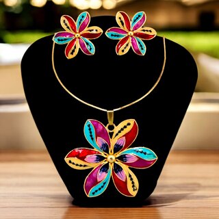 Trendy Gold-Plated Locket Chain Set with Earrings Meenakari Pendant Necklace Trendy Gold-Plated Locket Chain Set with Earrings Meenakari Pendant Necklace