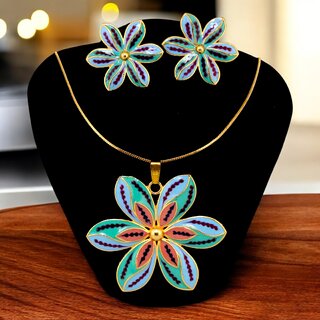 Trendy Gold-Plated Locket Chain Set with Earrings Meenakari Pendant Necklace Trendy Gold-Plated Locket Chain Set with Earrings Meenakari Pendant Necklace