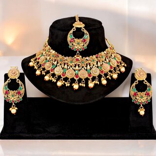 Gold-Plated Meenakari Choker Necklace Set Traditional Jewelry for Women & Girls Gold-Plated Meenakari Choker Necklace Set Traditional Jewelry for Women & Girls