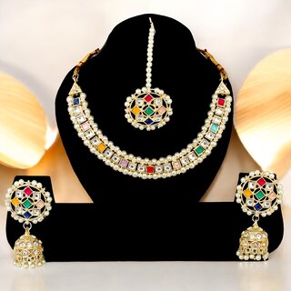 Trendy Gold-Plated Multi-Color Kundan Stone Beaded Choker Necklace Set Designer Fashion Jewelry Set Trendy Gold-Plated Multi-Color Kundan Stone Beaded Choker Necklace Set Designer Fashion Jewelry Set