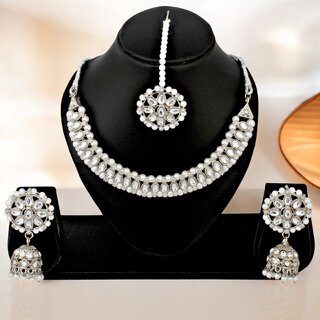 Trendy Silver Plated White Color Kundan Stone Beaded Choker Necklace Designer Fashion Jewelry Set Trendy Silver Plated White Color Kundan Stone Beaded Choker Necklace Designer Fashion Jewelry Set