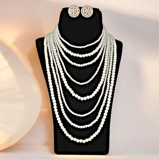 Trendy Beaded Long Choker Necklace with Earrings Designer Multi-Strand Layered Fashion Jewelry Set Trendy Beaded Long Choker Necklace with Earrings Designer Multi-Strand Layered Fashion Jewelry Set