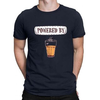                       HIT SQUARE Navy Blue Pure Cotton Round Neck Printed T-Shirt for Men                                              