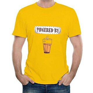                       HIT SQUARE Yellow Pure Cotton Round Neck Printed For Men                                              