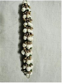 Handcrafted White Floral Hair Accessory Gold Accents Bridal Wedding Hair Piece with Green Leaves