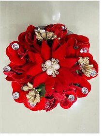 Decorative Red Poinsettia Flower Hair Clip with Pearl and Crystal Embellishments Gold Accents