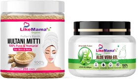 Combo Pack of Natural Multani Mitti 250gm + Natural Aloe Vera Gel 200gm