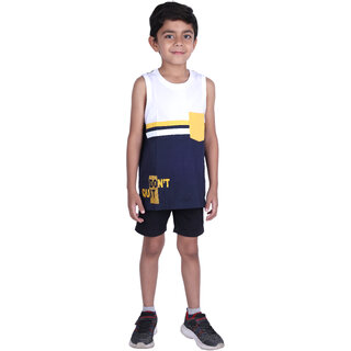 Kid Kupboard Cotton Boys T-Shirt and Short Set, Multicolor, Sleeveless, 8-9 Years KIDS7547