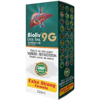 Biolive 9G Liver Tonic - 225ml | Ayurvedic Herbal Liver Support Syrup for Detoxification, and Overall Liver Health Biolive 9G Liver Tonic - 225ml | Ayurvedic Herbal Liver Support Syrup for Detoxification, and Overall Liver Health