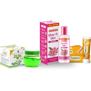 (Combo of 3) Indkus Nexa Aloe Vera Gel 100gm, Glow- N Glycerin with Rose 60gm, Footcare Cream 25gm (Combo of 3) Indkus Nexa Aloe Vera Gel 100gm, Glow- N Glycerin with Rose 60gm, Footcare Cream 25gm