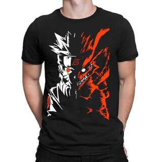                       HIT SQUARE Naruto Anime Character's Graphic print Round Neck Black T-shirt For Men's                                              