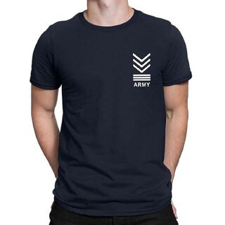                       HIT SQUARE Navy Blue Pure Cotton Round Neck Printed For Men                                              