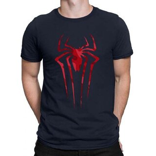                       HIT SQUARE Navy Blue Pure Cotton Round Neck Printed For Men                                              