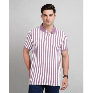                      Fashlook Men Multicolor Vertical Striped Cotton Blend Polo T-Shirt                                              