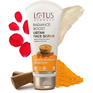 Lotus Herbals Radiance Boost Ubtan Face Scrub Turmeric, Sandalwood And Rose Water Glowing Skin 100Gm Lotus Herbals Radiance Boost Ubtan Face Scrub Turmeric, Sandalwood And Rose Water Glowing Skin 100Gm