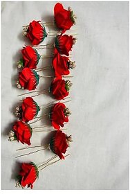 Red Rose Hair Pins with Gold Accents Bridal Hair Accessories Set of 12 Wedding Hair Clips