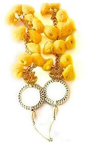 Bhavya sales Women's  Handmade Work Ethnic Hanging Cotton Pompom Bell Tassel Latkan for Saree Blouse and Lehenga (Yellow) - Pack of 2