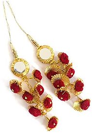Bhavya Sales Women's  Plastic Ethnic Pom Pom Bell Tassel Blouse Saree Lehenga with gota Patti Hanging Latkan (Maroon) Pack of 2