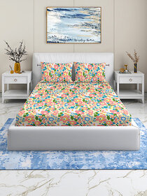 Quirky Home Coral Collection Fitted Double Bedsheet with 2 Pillow Covers | Wrinklefree Bedsheet | CLS-401