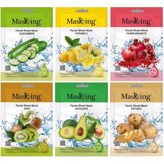 Masking facial sheet mask (Combo of 6 Pack) for Glowing, Oily, Nourishing, Brightening, Regeneration and Calming Face Sheet Mask with Real Extracts ideal for women & Men Masking facial sheet mask (Combo of 6 Pack) for Glowing, Oily, Nourishing, Brightening, Regeneration and Calming Face Sheet Mask with Real Extracts ideal for women & Men