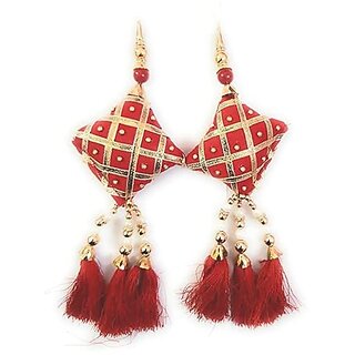 Bhavya sales Women's  Handmade Work Ethnic Hanging Cotton Pompom Bell Tassel Latkan for Saree Blouse and Lehenga - Pack of 2 (Red)