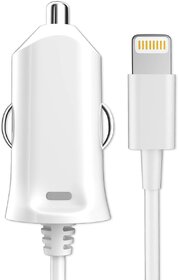 Bandridge Value Line Portable Car Charger with Attached Cable for iOS Devices, Made for iPhone, iPod, iPad | 2.4 Amp - MFI Certified (White)