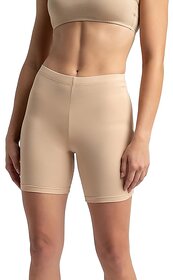 COURTIT'S Women's High Coverage Super Combed Cotton Elastane Stretch Mid Waist Shorties with Concealed Waistband Beige