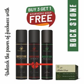 Rock Stone Long Lasting Deodorant Bodyspray For Men 75 ml, Pack of 3